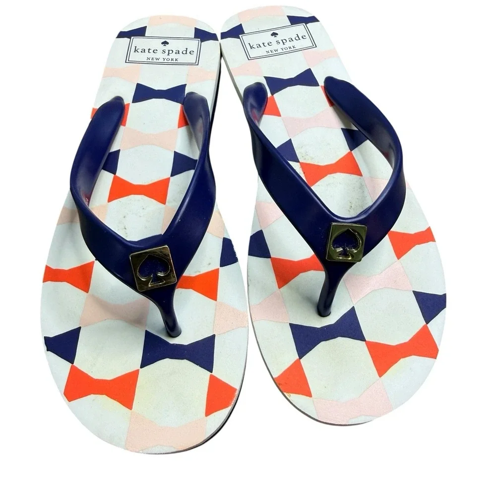 Kate Spade New York Women's Flip Flops Size 7 Blue Printed Thong Sandals